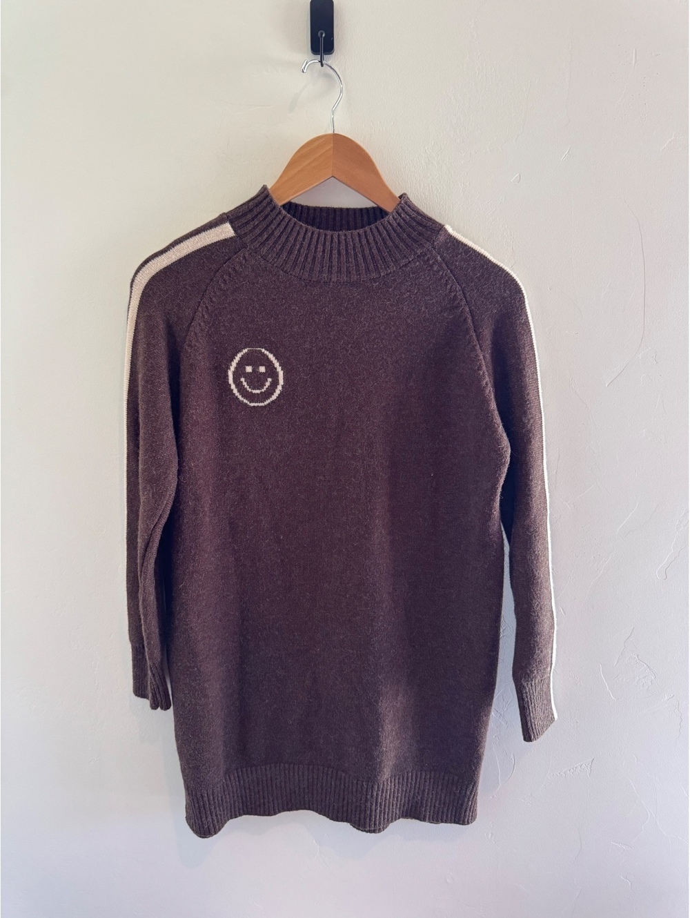 Boutique Brown Smiley Face Sweater Dress Size 6 Longline Knit Preppy